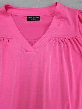 Lane Bryant Plus Size 18/20 Pink V-Neck Peasant Blouse Long Sleeve Stretch